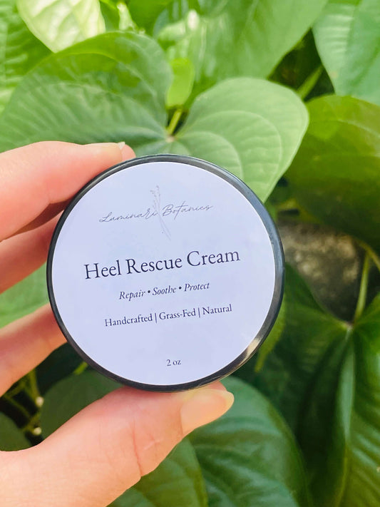 Natural tallow cracked heel cream in glass jar for dry feet